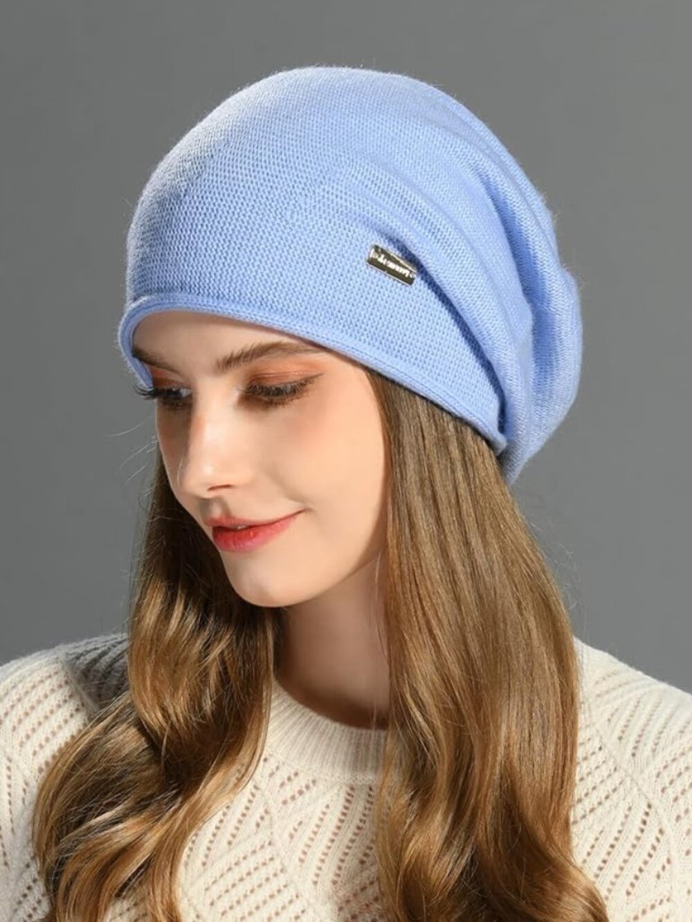 Light Blue Knit Slouchy Beanie Hat 106